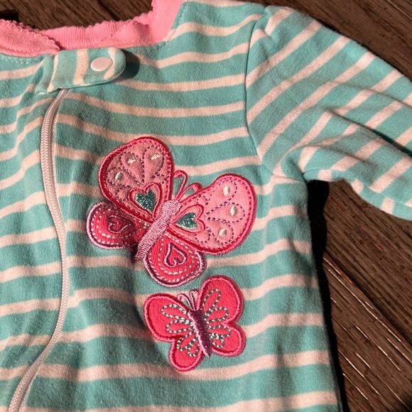 Garanimals Striped Butterfly Baby 6-9 Months Zipper Front Footed Pajamas - Picture 2 of 3